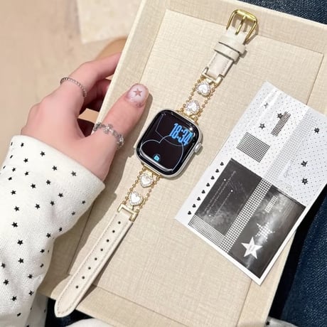 ハートモチーフ レザー調 AppleWatchバンド 高級感高品質 AppleWatchベルト Series 12/11/10/9/8 SE Ultra4/3 上品エレガントCM6855