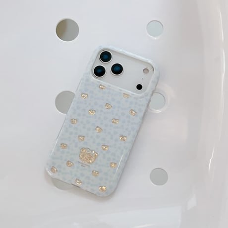 CUTECASEリボンスタンド iPhone17Promaxケース熊さん iPhone16Pro/15/14ケース 淡色系 ガーリーファッションCM6608
