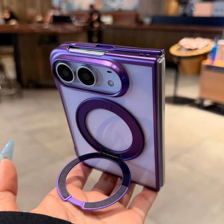CUTECASE iPhone Duo専用ケース 360°回転リングスタンド付き 強化ガラスフィルム一体型 MagSafe対応 メッキ 高透明 耐衝撃 黄ばみにくい CM6815