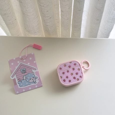 CUTECASE ストロベリー柄 AirpodsPro3ケース 甘めコーデ Airpods4/3カバー AirpodsPro第2/1世代 ピンク キラキラ感CM6591