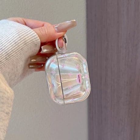 CUTECASE Airpods 5ケース オーロラクリア リボン柄 Airpodspro3/2/カバー 大人可愛い Airpods4/3 ラメ入り・リング付きCM6842