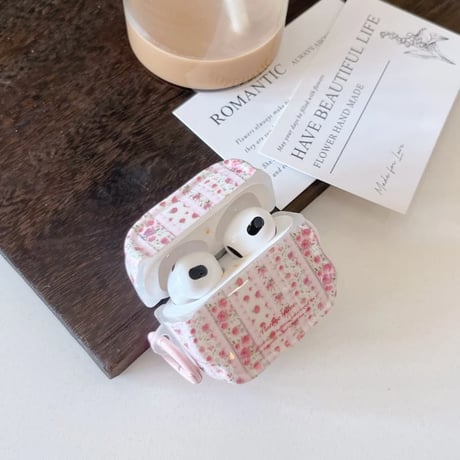 CUTECASE Airpods 5 対応ケース ヴィンテージローズ柄 Airpodspro3/2/カバー Airpods4/3 ストライプ カラビナ付きCM6784