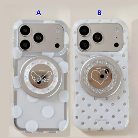 CUTECASE ミラーグリップ付 iPhone17pro/17ケース 水玉模様 iPhone16/15pro/17promaxケース 日常/旅行に合う 便利実用CM6551