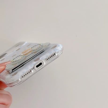 CUTECASEリボンスタンド iPhone17Promaxケース熊さん iPhone16Pro/15/14ケース 淡色系 ガーリーファッションCM6608