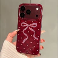CUTECASE バーガンディに合う iPhone18Pro/18ProMaxケース リボン／ハート柄 チェック柄 オトナ可愛い iPhone17/16/15Proカバー 大人ガーリーCM6849