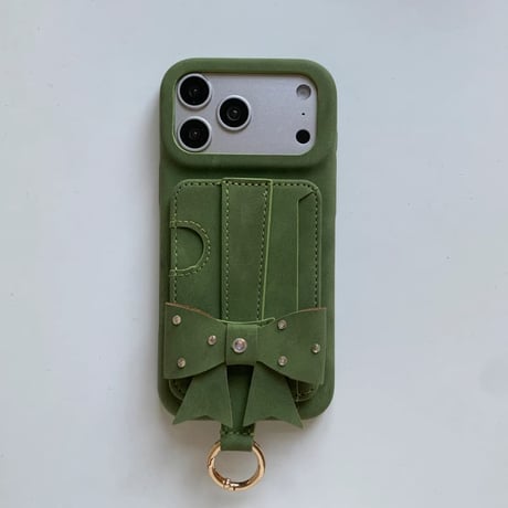 CUTECASE ビジューリボン iPhone18Pro/17Proケース スタンド機能 カード収納リング付き iPhone16Pro/15ケース レザー調 多機能 CM6868