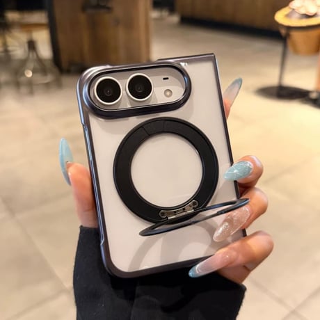 CUTECASE iPhone Duo専用ケース 360°回転リングスタンド付き 強化ガラスフィルム一体型 MagSafe対応 メッキ 高透明 耐衝撃 黄ばみにくい CM6815