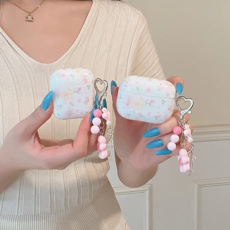 CUTECASE 草花柄 Airpods Pro3ケース 花キーホルダー Airpods 4/3カバーケース AirpodsPro2/1 かわいい モテアイテム CM6578