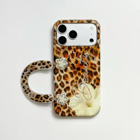CUTECASE豹柄と花柄iPhone17Promaxケースオシャレ iPhone16promax/15ケース 手持ち付き 可愛い シック CM6614