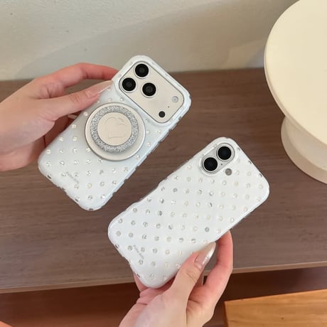 CUTECASE ミラーグリップ付 iPhone17pro/17ケース 水玉模様 iPhone16/15pro/17promaxケース 日常/旅行に合う 便利実用CM6551