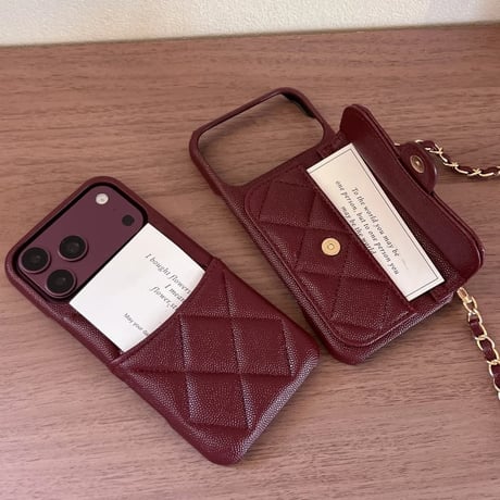 CUTECASE バーガンディ iPhone18Pro/18ProMaxケース レザー製 iPhone17/16/15 カード収納 ショルダーストラップ CM6752