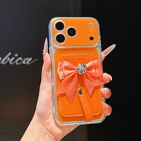 CUTECASEリボンデコカード入れ付iPhone17Promaxケースカメラ保護 iPhone16Pro/15pro/14ケース 肌に優しい かわいいCM6598