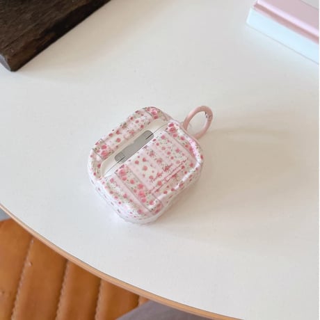 CUTECASE Airpods 5 対応ケース ヴィンテージローズ柄 Airpodspro3/2/カバー Airpods4/3 ストライプ カラビナ付きCM6784