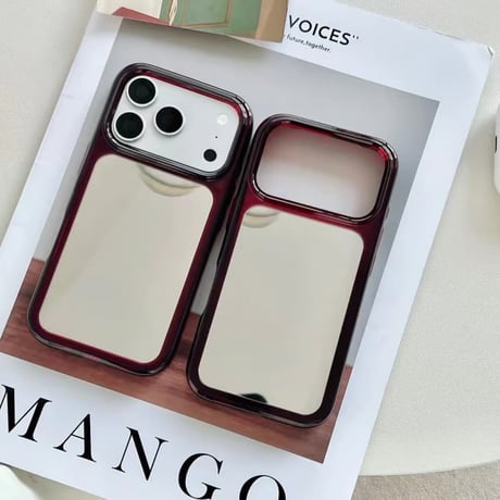CUTECASE バーガンディ ミラー付き iPhone18Pro/18ProMaxケースクリアフレーム iPhone17/16Pro/15カバー メイク直し＆自撮り対応CM6791