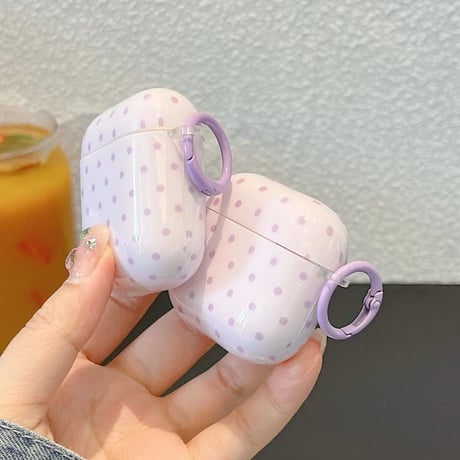 CUTECASEパープル Airpods Pro3ケース 韓国風 Airpods 4/3カバーケース AirpodsPro2/1 水玉模様 モテアイテム CM6601