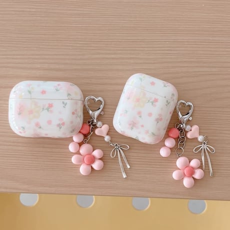 CUTECASE 草花柄 Airpods Pro3ケース 花キーホルダー Airpods 4/3カバーケース AirpodsPro2/1 かわいい モテアイテム CM6578