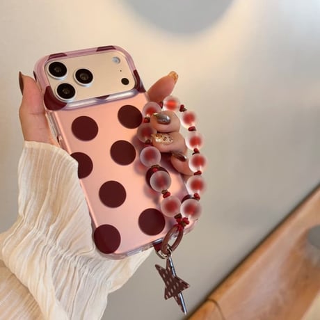 CUTECASE ドット＆ハート柄 iPhone18Proケース 艶感 iPhone18ProMax/17Pro/16ProMaxカバー ビーズハンドストラップ CM6900