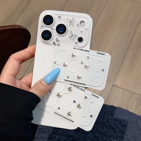 CUTECASE  バタフライ／リボン＆ビジュー iPhone18Pro/18ProMax キラキラカメラ保護カバー iPhone17ProMax/17Pro フイルム 大人可愛い CM6768