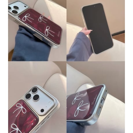CUTECASE オーロラカラーリボン柄 iPhone18Pro/18ProMaxケース 輝く iPhone17Pro/16proケース メタリックフレーム 丈夫CM6857