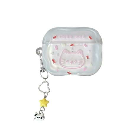 CUTECASE ネコちゃん Airpods Pro3ケース キュート Airpods4/3カバー pro2/pro1 うねうね リング/キーホルダーCM6567