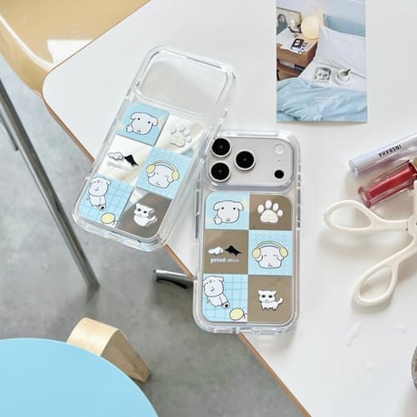 CUTECASE ワンちゃんミラーiPhone17Promaxケース ブルー iPhone16Pro/15Pro/14ケース 丈夫 夏に人気CM6550