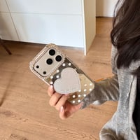 CUTECASE耳付きミラーiPhone17Promaxケース水玉模様 iPhone16/15promaxケース かわいい 多機能便利CM6555