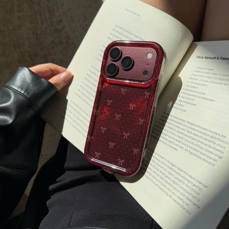 CUTECASE リボン柄 iPhone18Pro/17ケース 艶カラー iPhone17Pro/16/15ProMaxカバー オーガンジーストラップCM6763