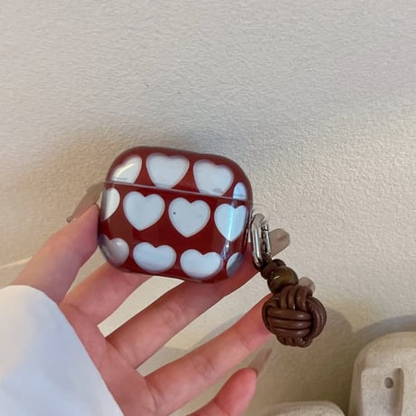 CUTECASE ハート柄 AirpodsPro3／Prp2ケース 透明感 Airpods5/4/3カバー pro2/Pro1ケース 充電口カバー付 可愛い 結び目チャーム/カラビナ付きCM6887
