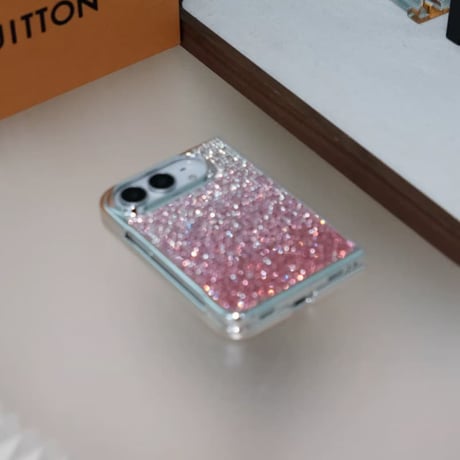 CUTECASE iPhone Duoケース ラグジュアリー ピンクラインストーン 輝くキラキラデザイン メタリックフレーム おしゃれCM6820