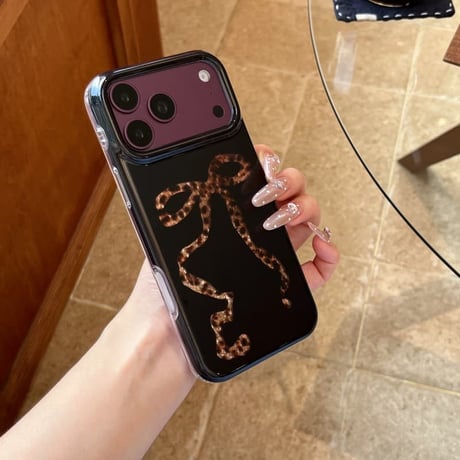 CUTECASE ヒョウ柄 リボン iPhone18Pro/18ProMaxケース 大人可愛い レオパード iPhone17/16/15カバー 光沢 トレンド感CM6813