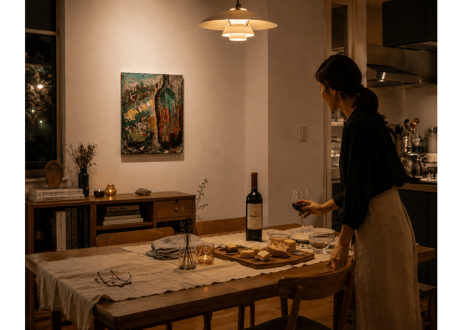 ワインとチーズのある食卓　A Table with Wine and Cheese