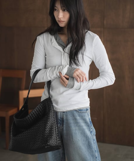SYNTHETIC LEATHER MESH SHOULDER BAG / 3color