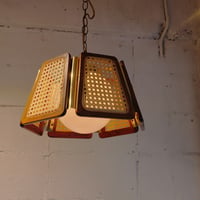 70s Rattan milkglass lamp
