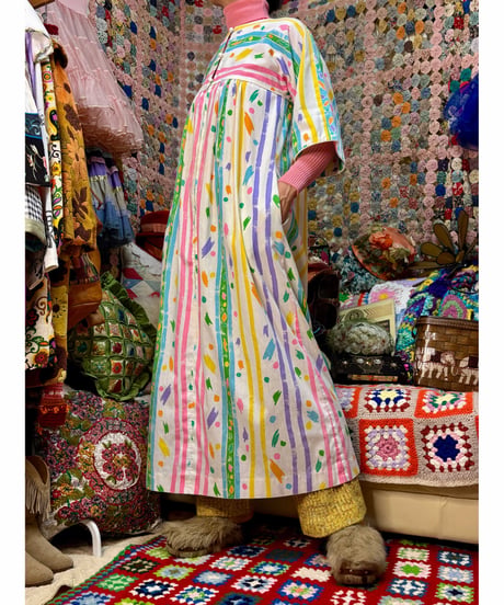 80s colorful paint print dress