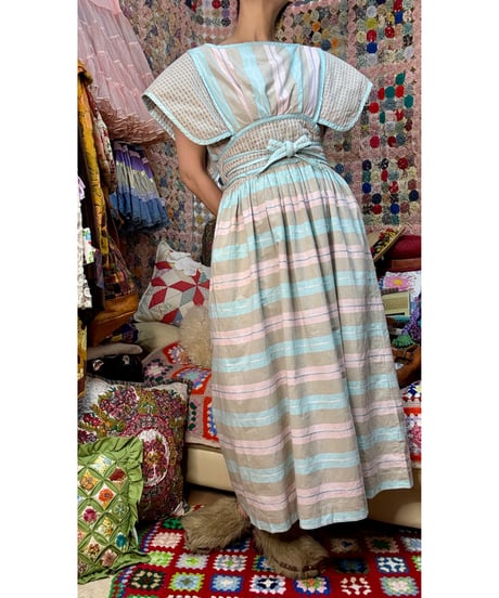 80s pastel stripe Jeanne marc cotton dress