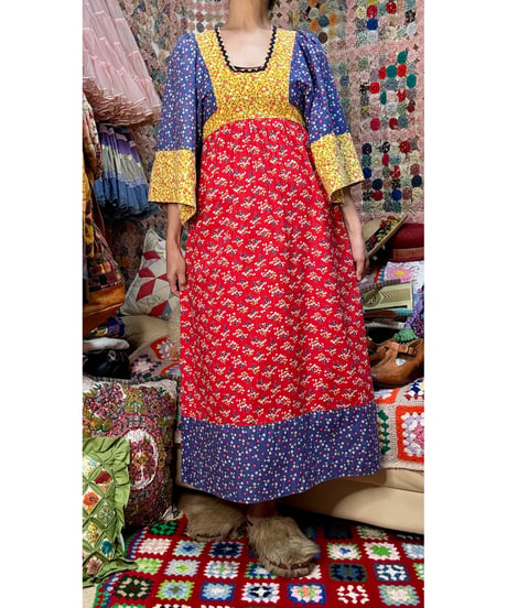 70s young innocent flower cotton dress