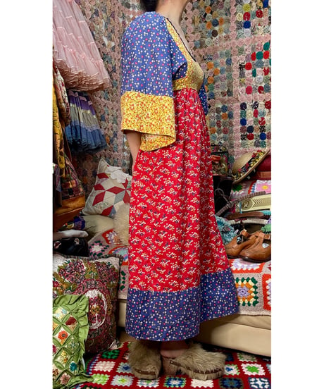 70s young innocent flower cotton dress