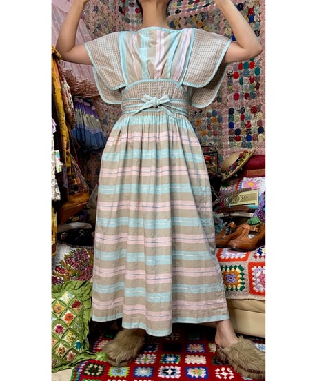 80s pastel stripe Jeanne marc cotton dress