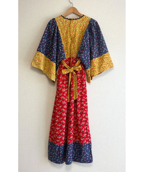 70s young innocent flower cotton dress