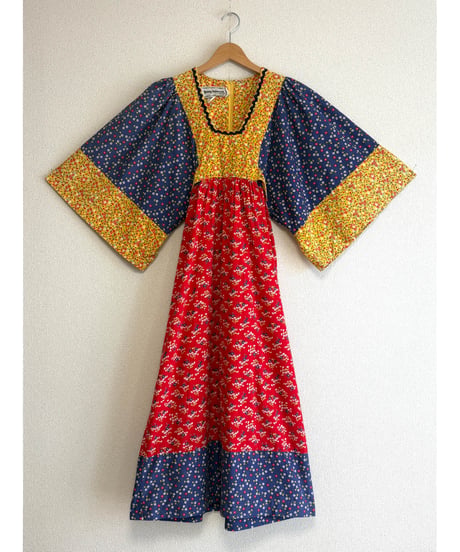 70s young innocent flower cotton dress