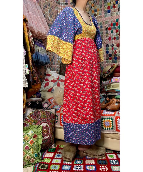 70s young innocent flower cotton dress
