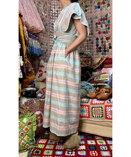 80s pastel stripe Jeanne marc cotton dress