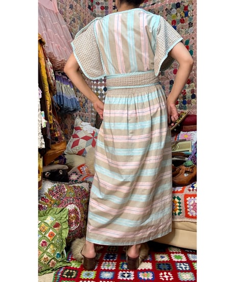 80s pastel stripe Jeanne marc cotton dress