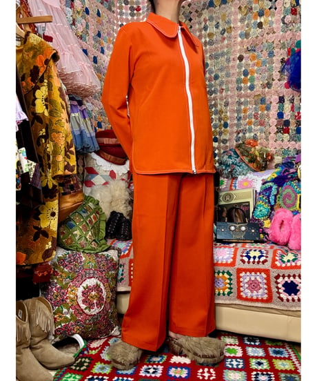 70-80s "Spiegel" polyester zip-up top & pants 2pcs