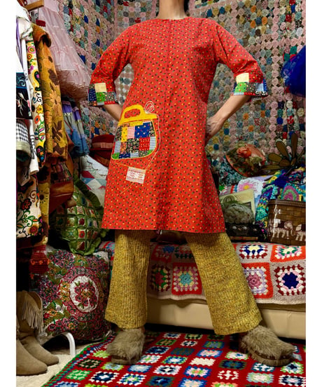 70s patchwork patch mini dress
