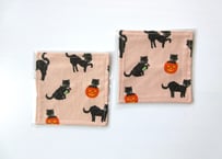 ハロウィンネコのコースター 2枚セット＊アプリコット