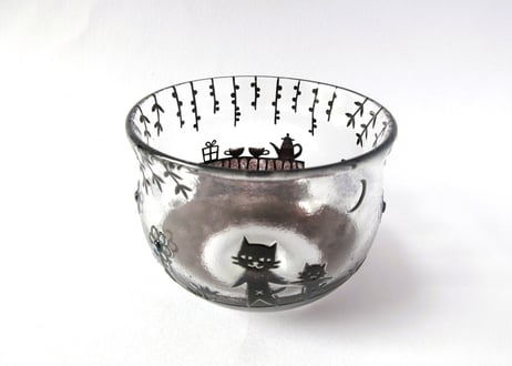 極楽寺がらす工房　kirie 月夜のグラスD 仲良し親子猫