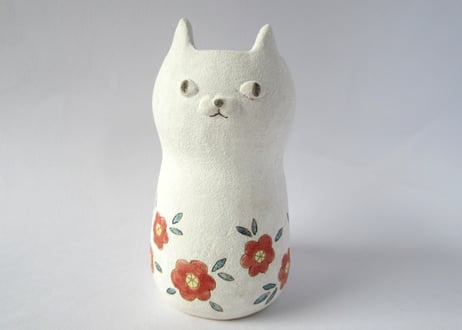 Ki:Ki工房 山下マキコ　ねこの花器 レッド