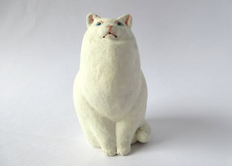 イキモノ雑貨 豆福堂 猫の置物５ 白猫