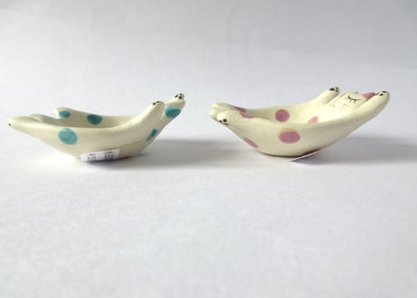 水玉工房　ねこのひらき豆鉢＊ブルー／パープル
